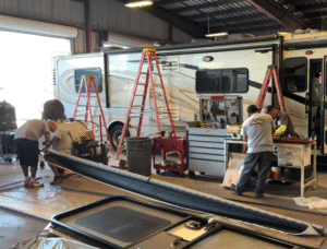 Thus Class A Motorhome is getting a new awning.